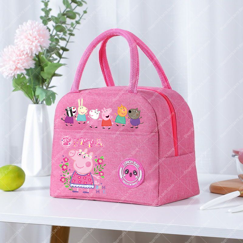Anime Tote Bag - 女の子アニメかわいいランチトート漫画ペッパピッグジップハンドバッグカジュアル食品断熱バッグファッションプリント収納ポーチギフト 2026