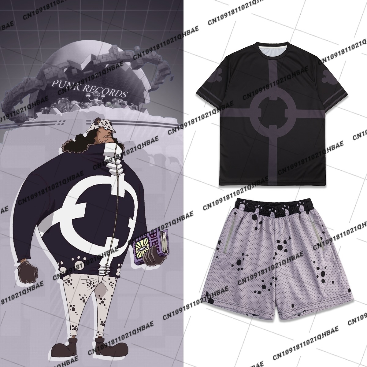 Given Anime Merchandise - 新しいエッグヘッド島バーソロミュー・クマアニメ愛好家コスプレ衣装男性ファッションレジャースポーツセット特大 Tシャツショーツセット