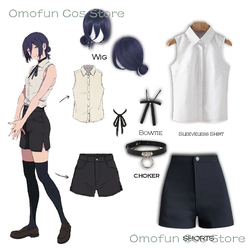 Anime Merchandise For Women - Reze コスプレ衣装ノースリーブシャツウィッグチェーンソー衣装スーツネクタイショートチョーカー女性ロールプレイダンス制服ハロウィン ‌