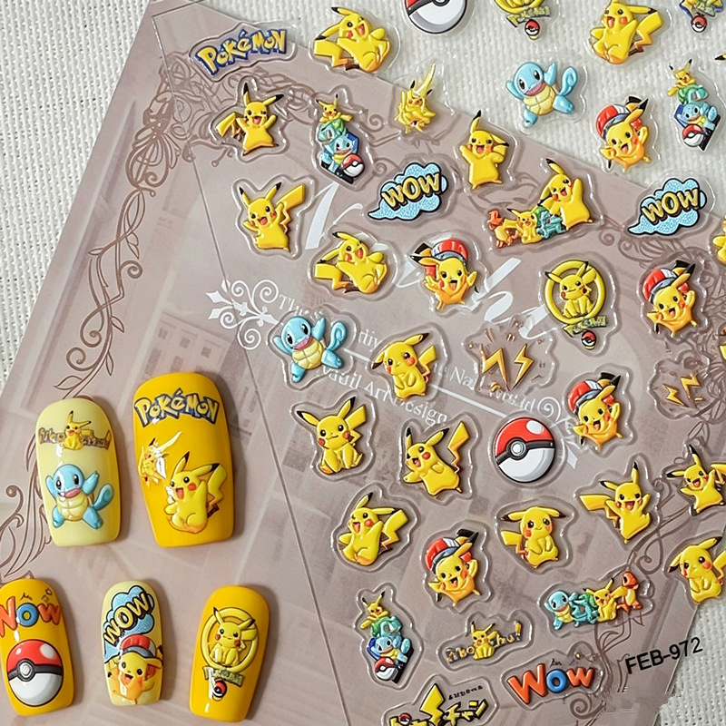 Anime Merchandise Nepal - 漫画アニメピカチュウネイルアートステッカーノートプランナーデカール5Dエンボスネイルステッカー