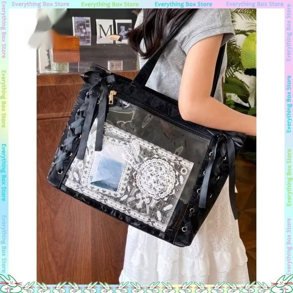 Anime Tote Bag - 多用途ファッションリボンイタバッグ大容量アニメバッグデイリーワンショルダートートバッグ高級透明ディスプレイハンドバッグ