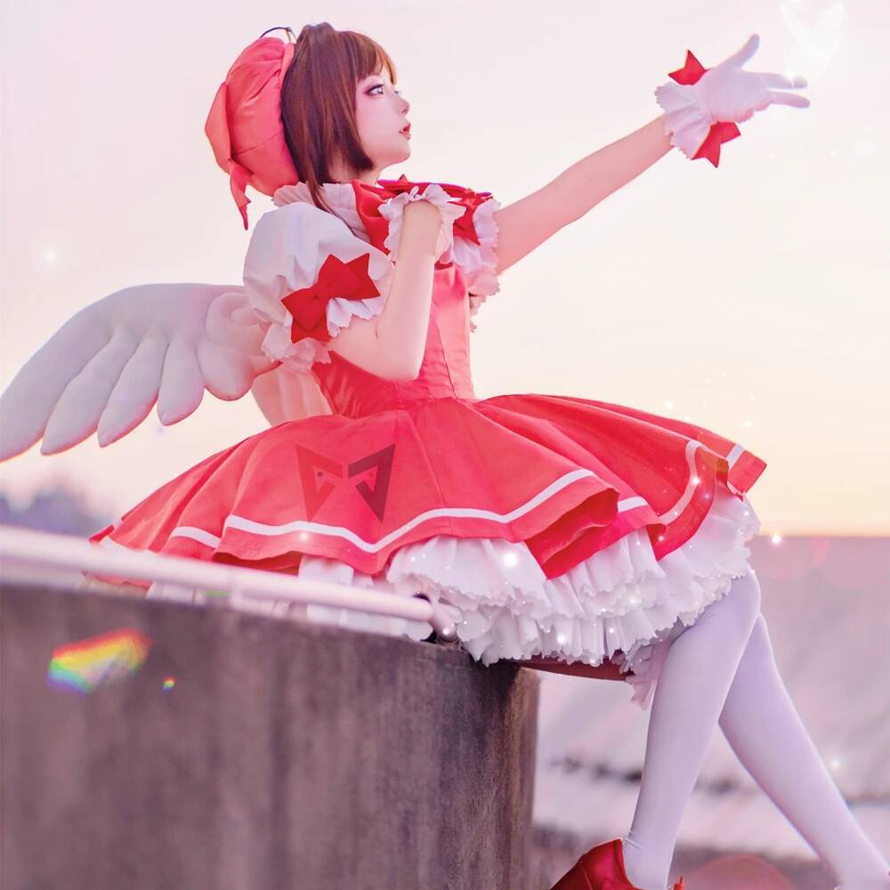 Anime Merchandise For Women - MMGG 新カードキャプターコスプレサクラオエスコスプレ衣装シャツ弓手袋帽子木之本さくらコスプレドレスカスタムメイド