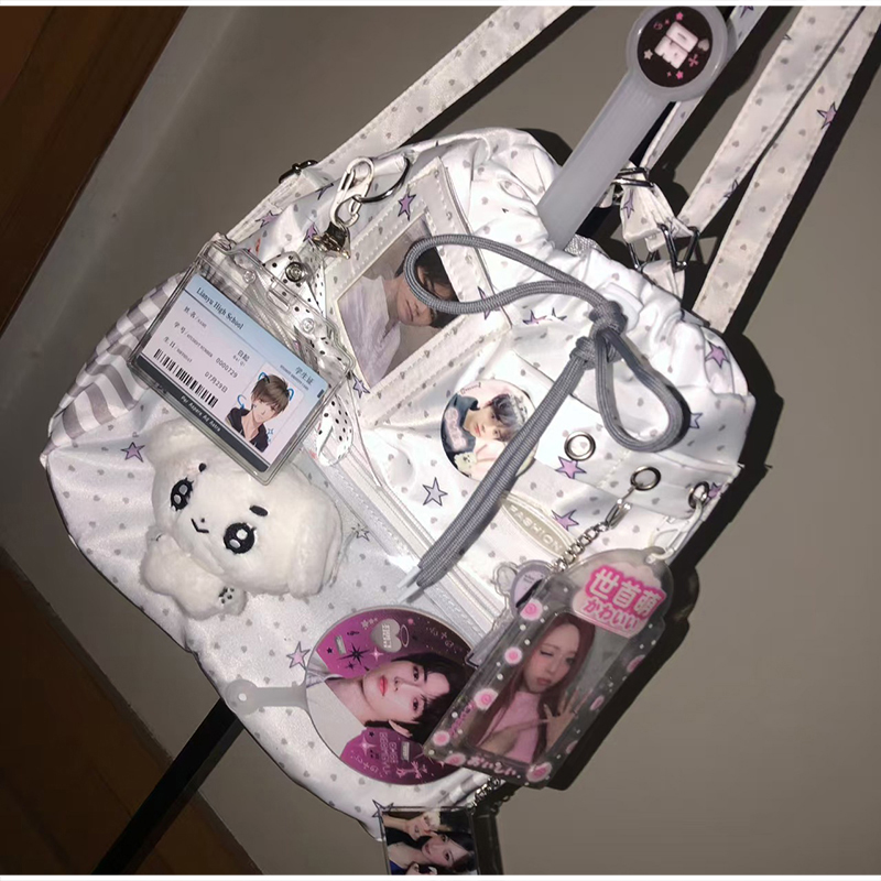 水玉模様の巾着バックパック大容量透明層ショルダーバッグかわい - Anime Tote Bag のレビューと価格