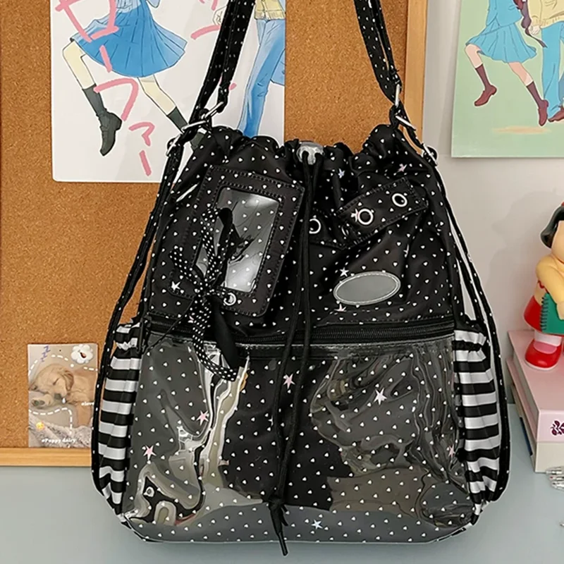 水玉模様の巾着バックパック大容量透明層ショルダーバッグかわい - Anime Tote Bag のレビューと価格