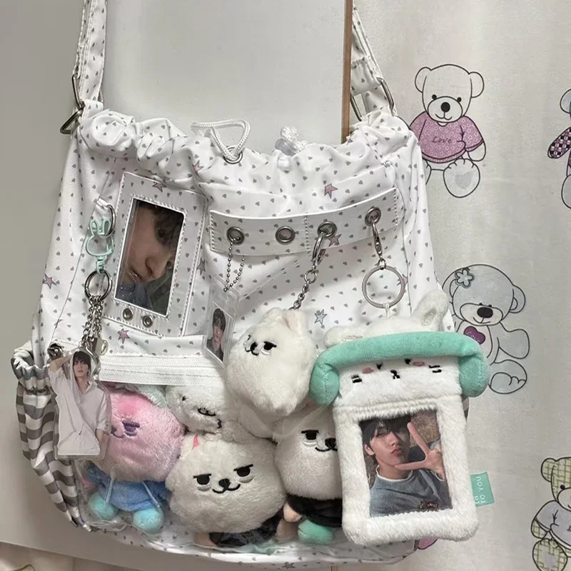 水玉模様の巾着バックパック大容量透明層ショルダーバッグかわい - Anime Tote Bag のレビューと価格