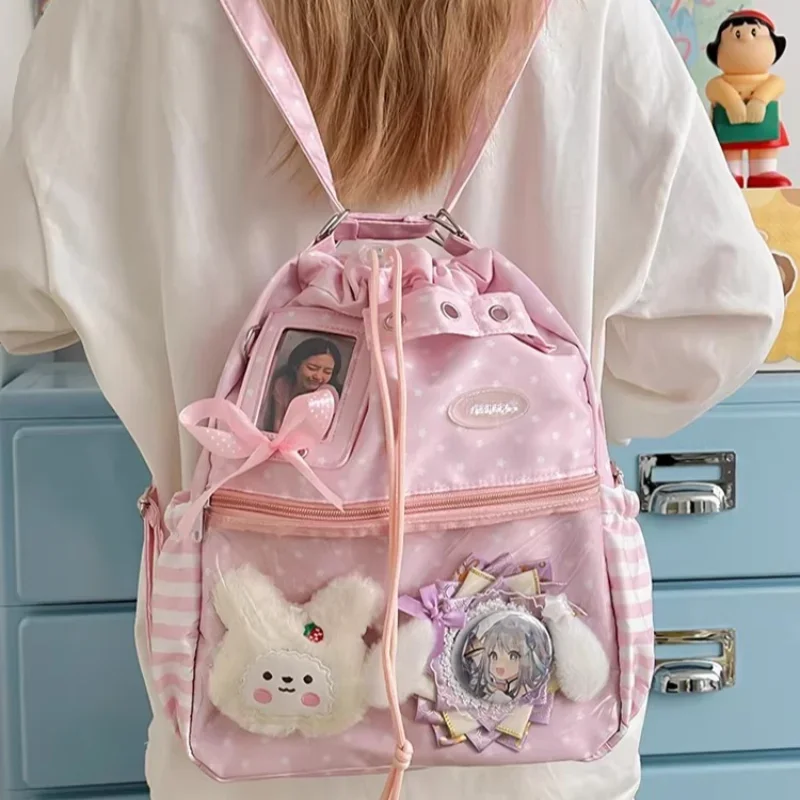 水玉模様の巾着バックパック大容量透明層ショルダーバッグかわい - Anime Tote Bag のレビューと価格