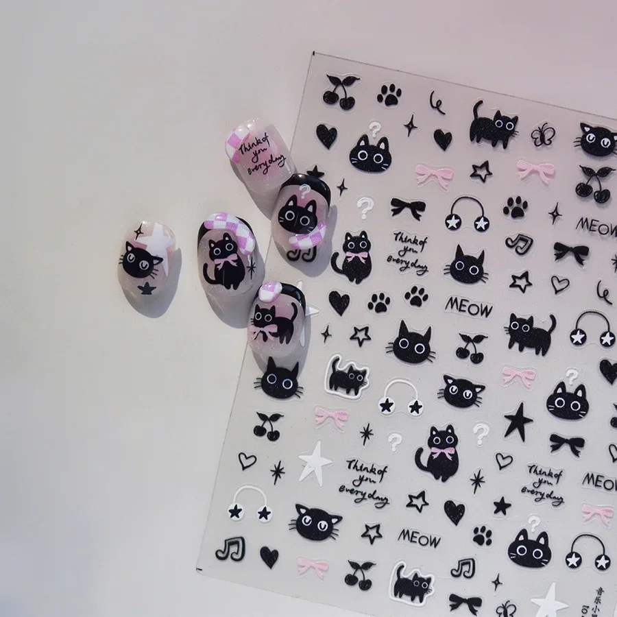 かわいい黒猫子猫ネイルステッカー 5D ちびキャラクター S - Anime Merchandise Nepal のレビューと価格